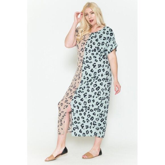 Leopard Front Slit Dolman Sleeve Maxi Dress Plus Size 2X - Picture 3 of 4